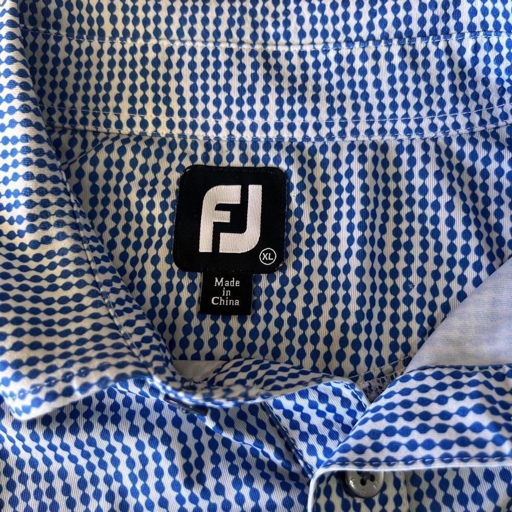 FootJoy FJ Golf Polo Mens XL Blue Geometric AOP Performance The Bandit Club - Picture 3 of 7